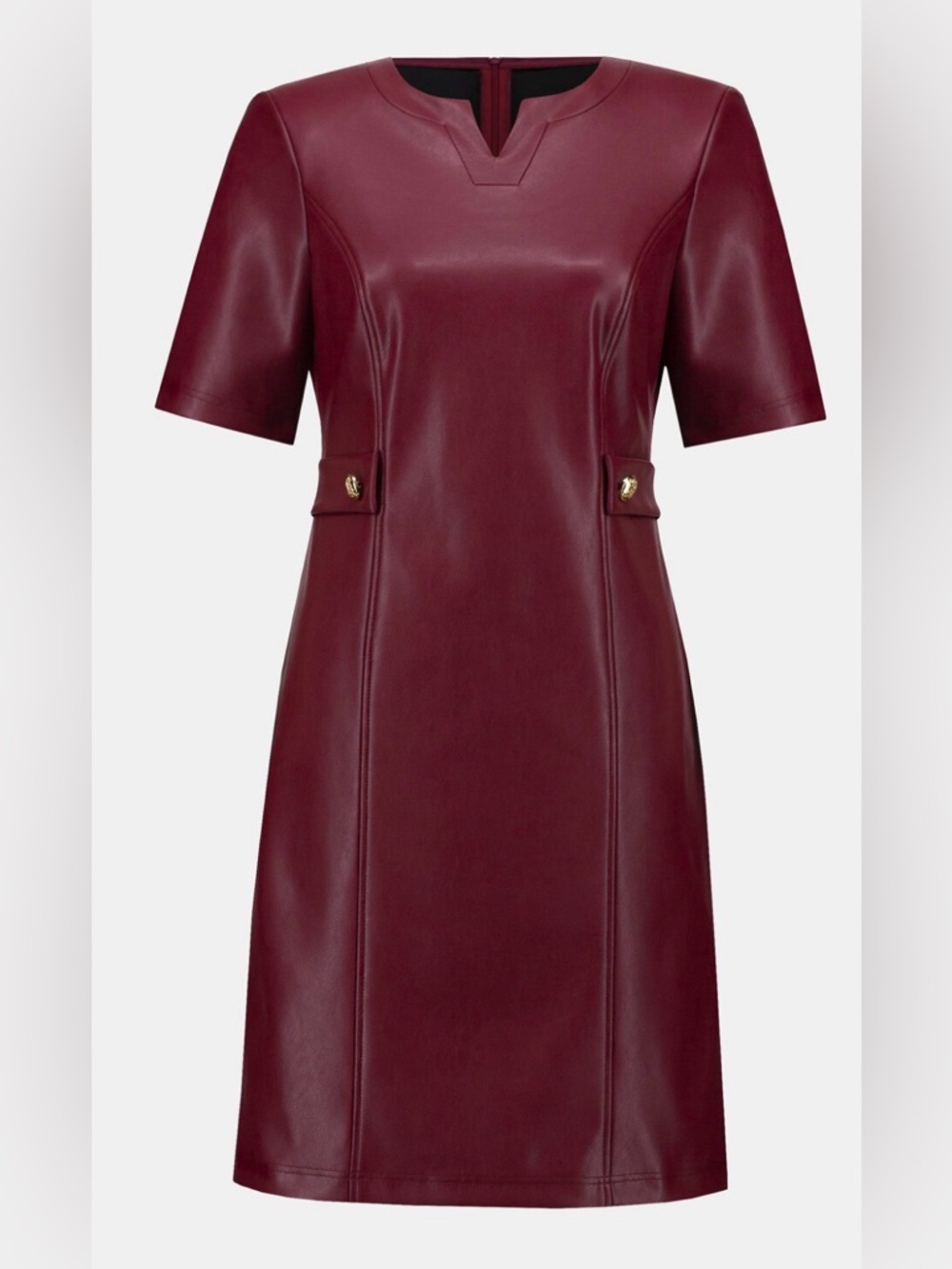 NWT Burgundy Faux Leather Short Sleeve Shift Dress Joseph Ribkoff